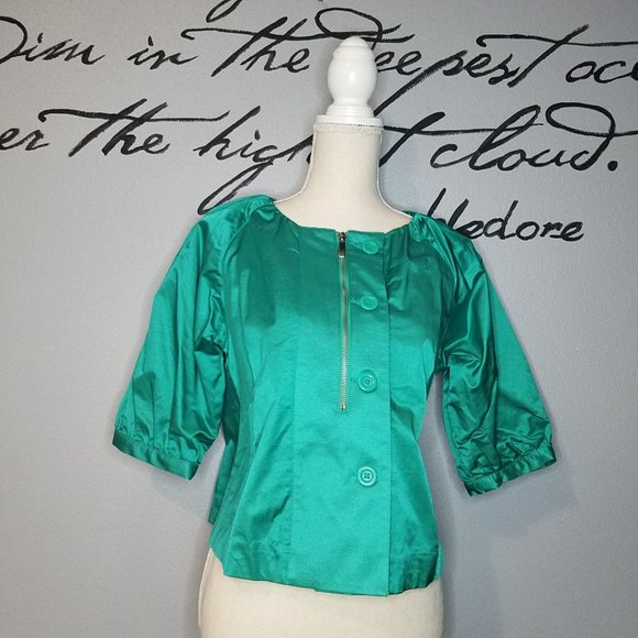 NWT ELLE Alhambra Satin Green Dress Jacket Top, S - Picture 1 of 7